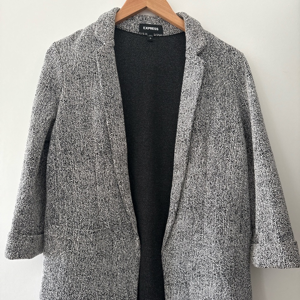 Express Open Front Knit Blazer – Black & White Marled (Size Small)
